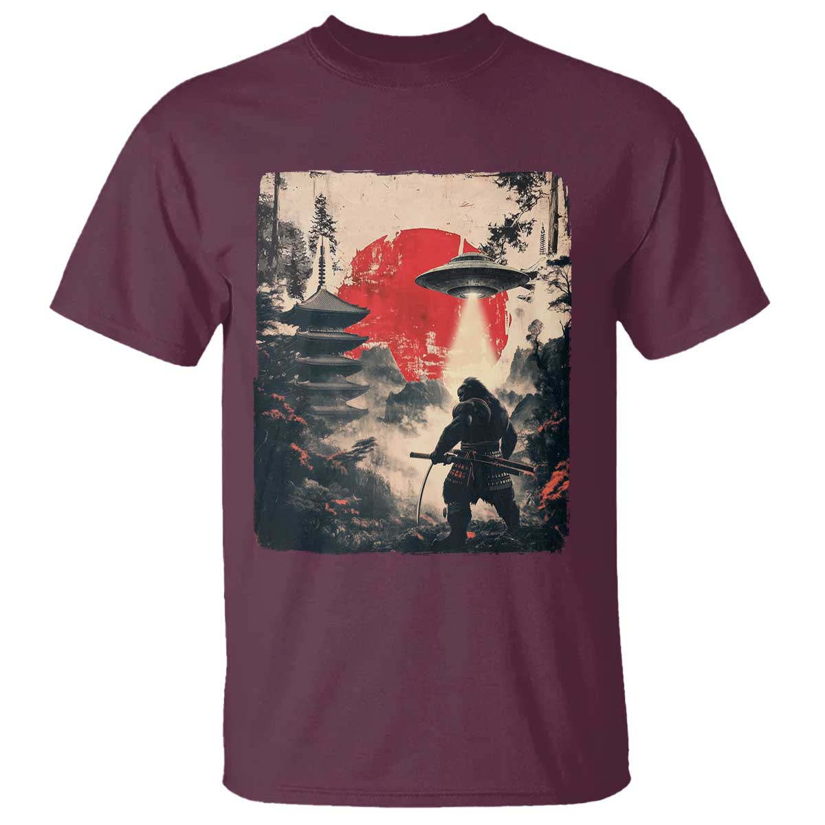 Samurai Bigfoot T Shirt Funny Japanese Retro Vintage Sasquatch Graphic Ukiyo-e Art - Wonder Print Shop