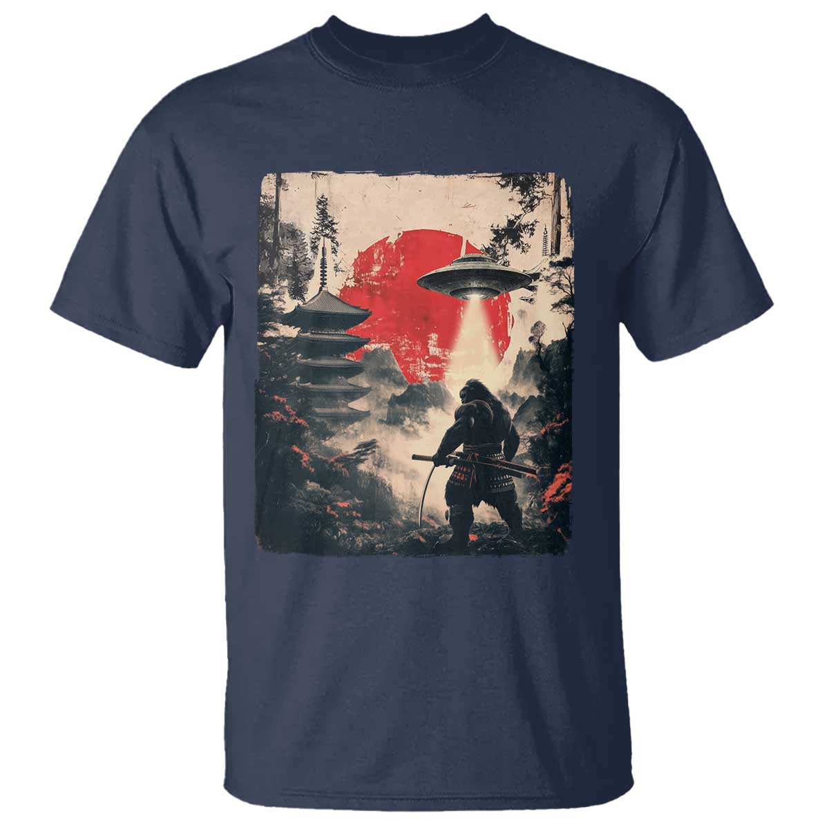 Samurai Bigfoot T Shirt Funny Japanese Retro Vintage Sasquatch Graphic Ukiyo-e Art - Wonder Print Shop