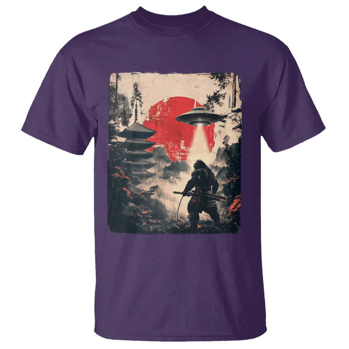 Samurai Bigfoot T Shirt Funny Japanese Retro Vintage Sasquatch Graphic Ukiyo-e Art - Wonder Print Shop