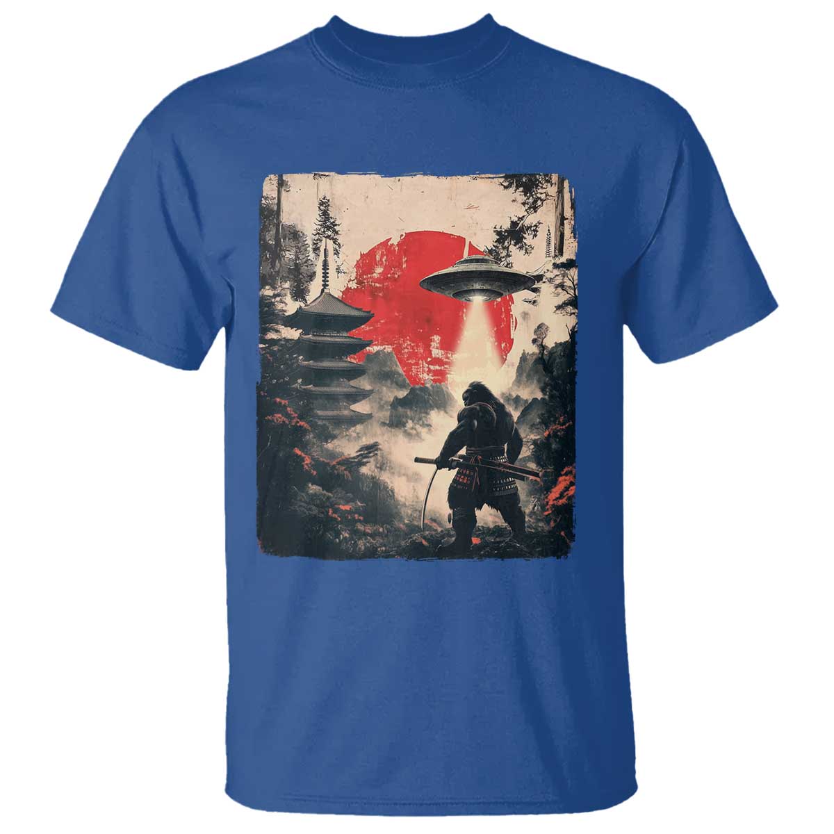 Samurai Bigfoot T Shirt Funny Japanese Retro Vintage Sasquatch Graphic Ukiyo-e Art - Wonder Print Shop