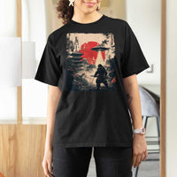 Samurai Bigfoot T Shirt For Women Funny Japanese Retro Vintage Sasquatch Graphic Ukiyo-e Art - Wonder Print Shop
