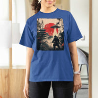 Samurai Bigfoot T Shirt For Women Funny Japanese Retro Vintage Sasquatch Graphic Ukiyo-e Art - Wonder Print Shop
