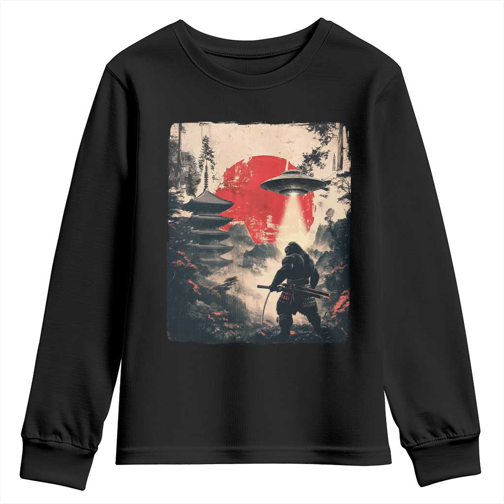 Samurai Bigfoot Youth Sweatshirt Funny Japanese Retro Vintage Sasquatch Graphic Ukiyo-e Art - Wonder Print Shop