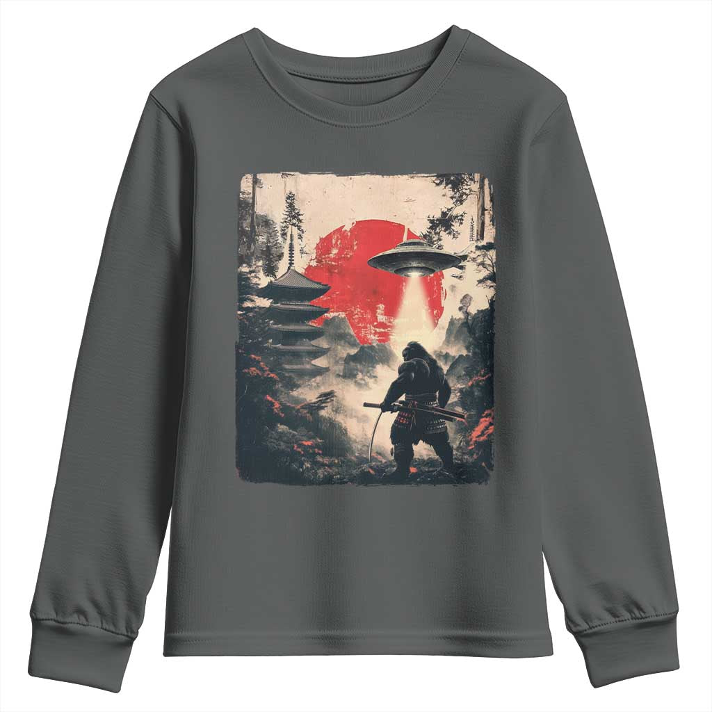 Samurai Bigfoot Youth Sweatshirt Funny Japanese Retro Vintage Sasquatch Graphic Ukiyo-e Art - Wonder Print Shop