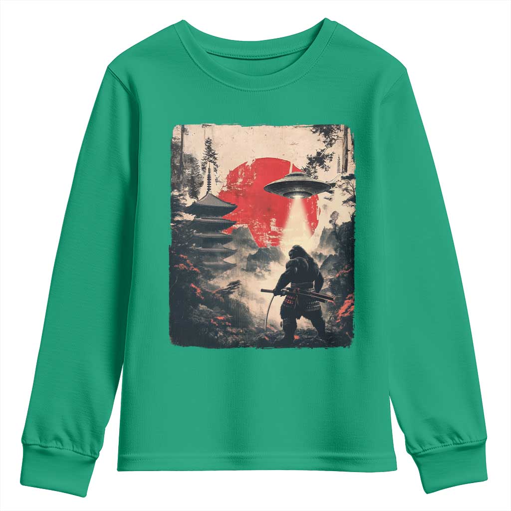 Samurai Bigfoot Youth Sweatshirt Funny Japanese Retro Vintage Sasquatch Graphic Ukiyo-e Art - Wonder Print Shop