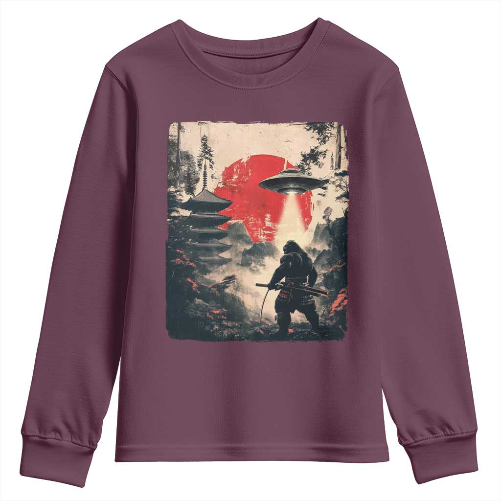 Samurai Bigfoot Youth Sweatshirt Funny Japanese Retro Vintage Sasquatch Graphic Ukiyo-e Art - Wonder Print Shop