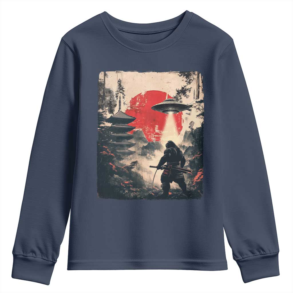 Samurai Bigfoot Youth Sweatshirt Funny Japanese Retro Vintage Sasquatch Graphic Ukiyo-e Art - Wonder Print Shop