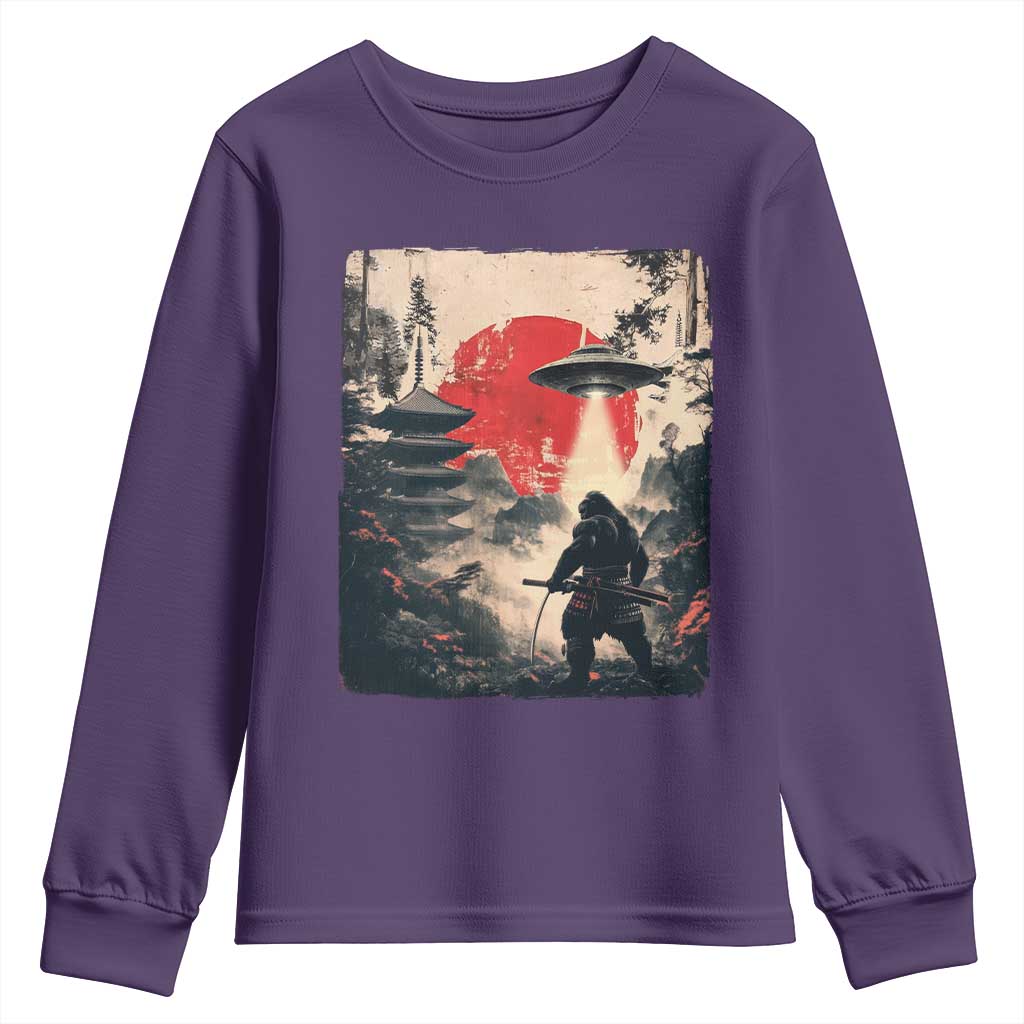 Samurai Bigfoot Youth Sweatshirt Funny Japanese Retro Vintage Sasquatch Graphic Ukiyo-e Art - Wonder Print Shop