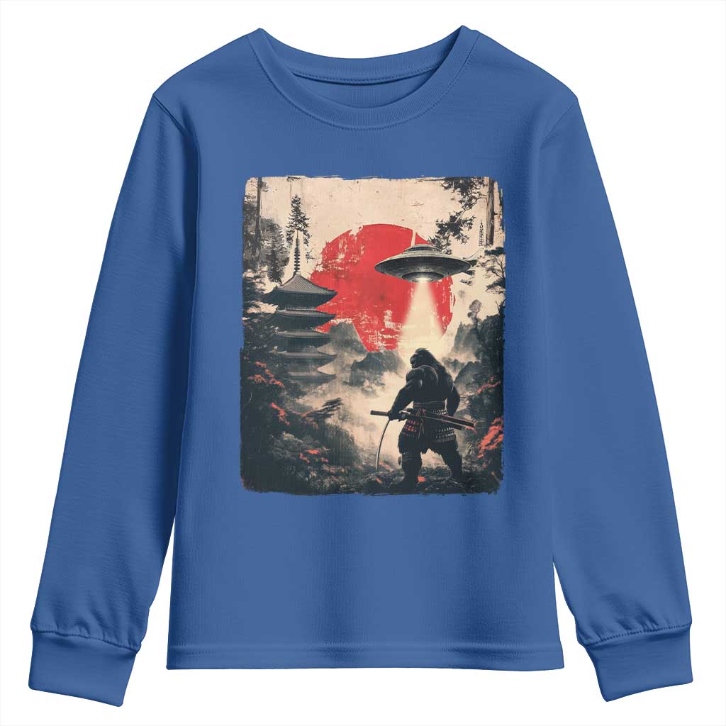 Samurai Bigfoot Youth Sweatshirt Funny Japanese Retro Vintage Sasquatch Graphic Ukiyo-e Art - Wonder Print Shop
