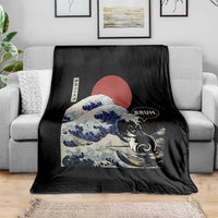 Japanese Kawaii Anime Cat Throw Blanket Funny Surfing Cat Bruh Retro The Great Wave Kanagawa - Wonder Print Shop