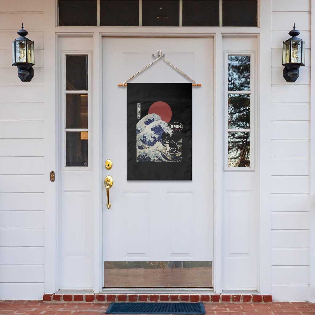 Japanese Kawaii Anime Cat Garden Flag Funny Surfing Cat Bruh Retro The Great Wave Kanagawa - Wonder Print Shop