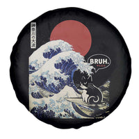 Japanese Kawaii Anime Cat Spare Tire Cover Funny Surfing Cat Bruh Retro The Great Wave Kanagawa - Wonder Print Shop