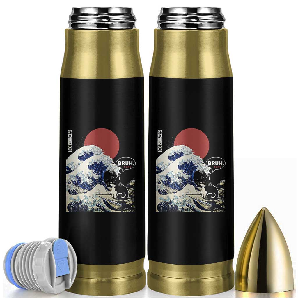 Japanese Kawaii Anime Cat Bullet Tumbler Funny Surfing Cat Bruh Retro The Great Wave Kanagawa - Wonder Print Shop