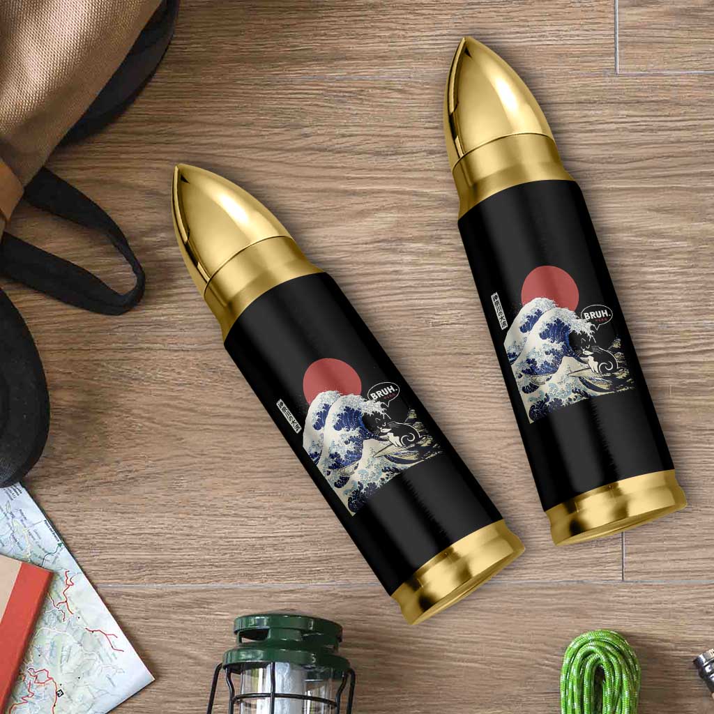 Japanese Kawaii Anime Cat Bullet Tumbler Funny Surfing Cat Bruh Retro The Great Wave Kanagawa - Wonder Print Shop