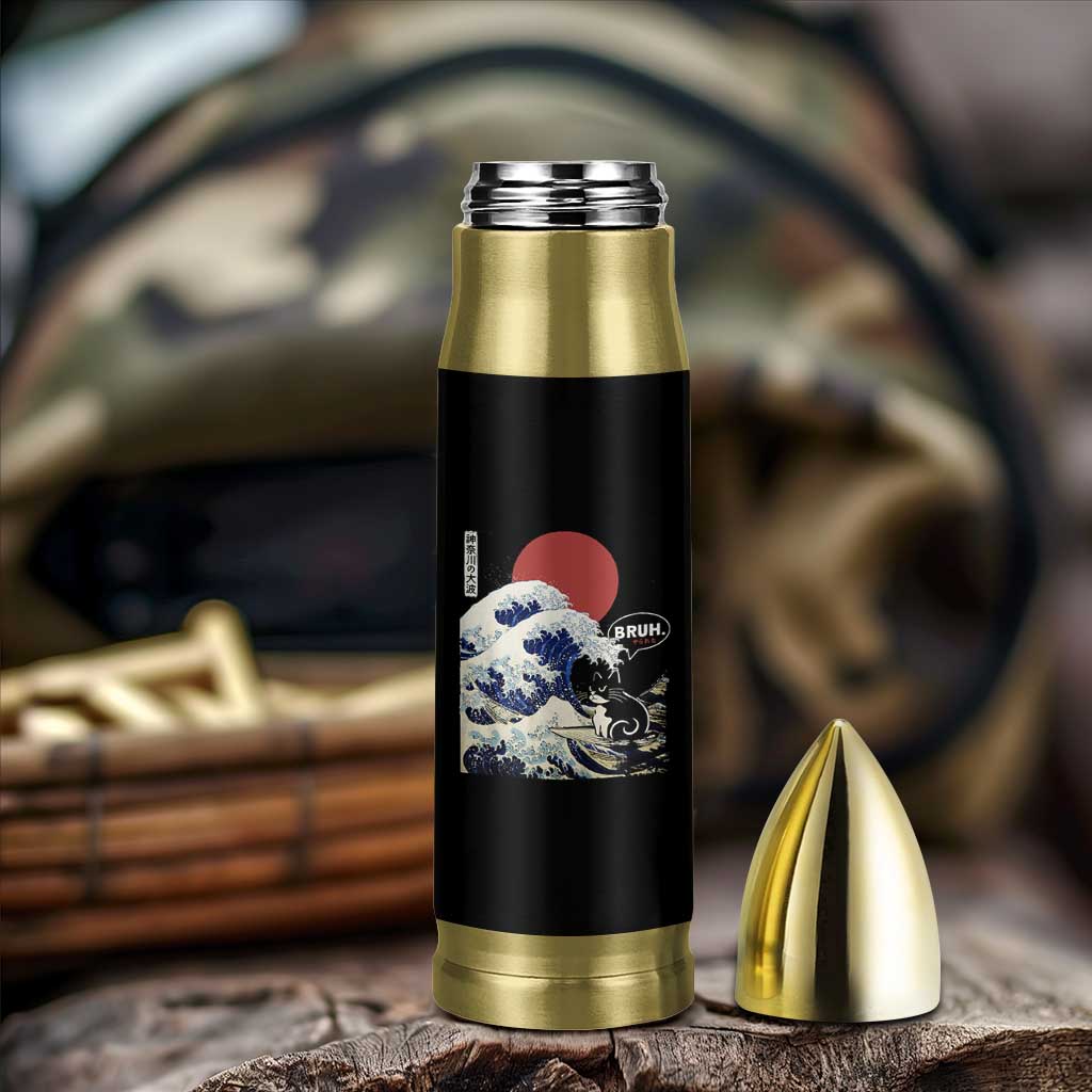 Japanese Kawaii Anime Cat Bullet Tumbler Funny Surfing Cat Bruh Retro The Great Wave Kanagawa - Wonder Print Shop