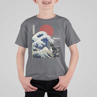 Japanese Kawaii Anime Cat T Shirt For Kid Funny Surfing Cat Bruh Retro The Great Wave Kanagawa - Wonder Print Shop