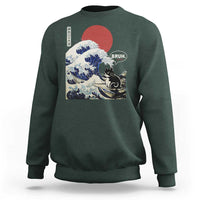 Japanese Kawaii Anime Cat Sweatshirt Funny Surfing Cat Bruh Retro The Great Wave Kanagawa - Wonder Print Shop