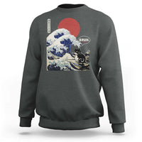 Japanese Kawaii Anime Cat Sweatshirt Funny Surfing Cat Bruh Retro The Great Wave Kanagawa - Wonder Print Shop