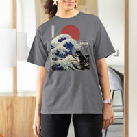 Japanese Kawaii Anime Cat T Shirt For Women Funny Surfing Cat Bruh Retro The Great Wave Kanagawa - Wonder Print Shop