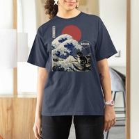 Japanese Kawaii Anime Cat T Shirt For Women Funny Surfing Cat Bruh Retro The Great Wave Kanagawa - Wonder Print Shop