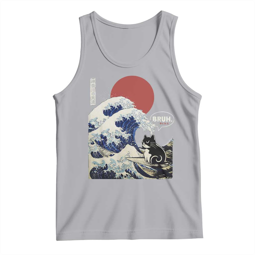 Japanese Kawaii Anime Cat Tank Top Funny Surfing Cat Bruh Retro The Great Wave Kanagawa - Wonder Print Shop