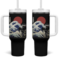 Japanese Kawaii Anime Cat Tumbler With Handle Funny Surfing Cat Bruh Retro The Great Wave Kanagawa - Wonder Print Shop
