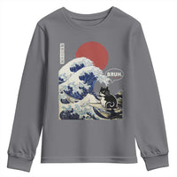 Japanese Kawaii Anime Cat Youth Sweatshirt Funny Surfing Cat Bruh Retro The Great Wave Kanagawa - Wonder Print Shop