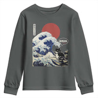 Japanese Kawaii Anime Cat Youth Sweatshirt Funny Surfing Cat Bruh Retro The Great Wave Kanagawa - Wonder Print Shop