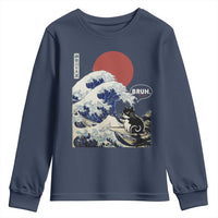 Japanese Kawaii Anime Cat Youth Sweatshirt Funny Surfing Cat Bruh Retro The Great Wave Kanagawa - Wonder Print Shop