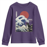 Japanese Kawaii Anime Cat Youth Sweatshirt Funny Surfing Cat Bruh Retro The Great Wave Kanagawa - Wonder Print Shop