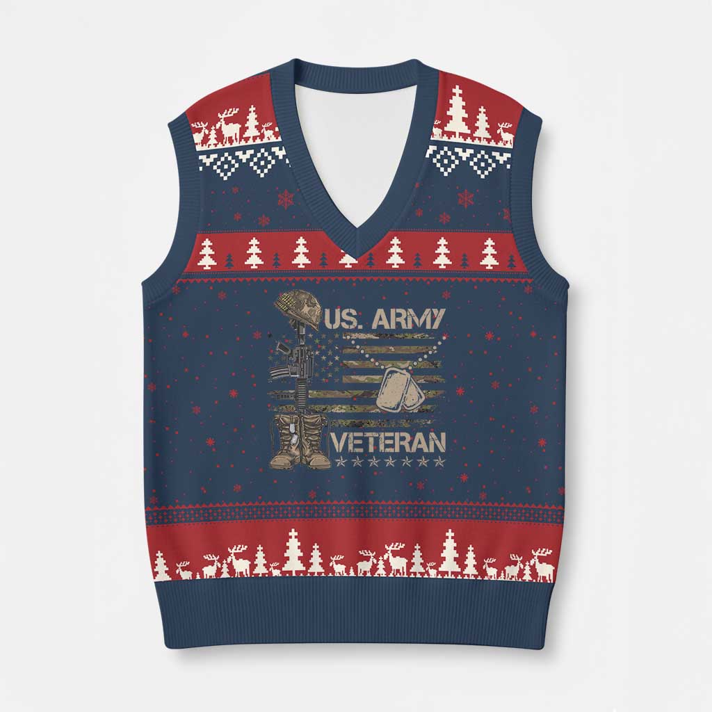 US Army Veteran Flag V-Neck Knit Sweater Vest - Wonder Print Shop