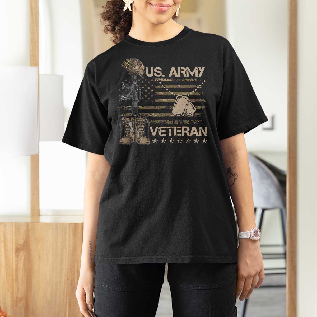 US Army Veteran Flag T Shirt For Women - Wonder Print Shop