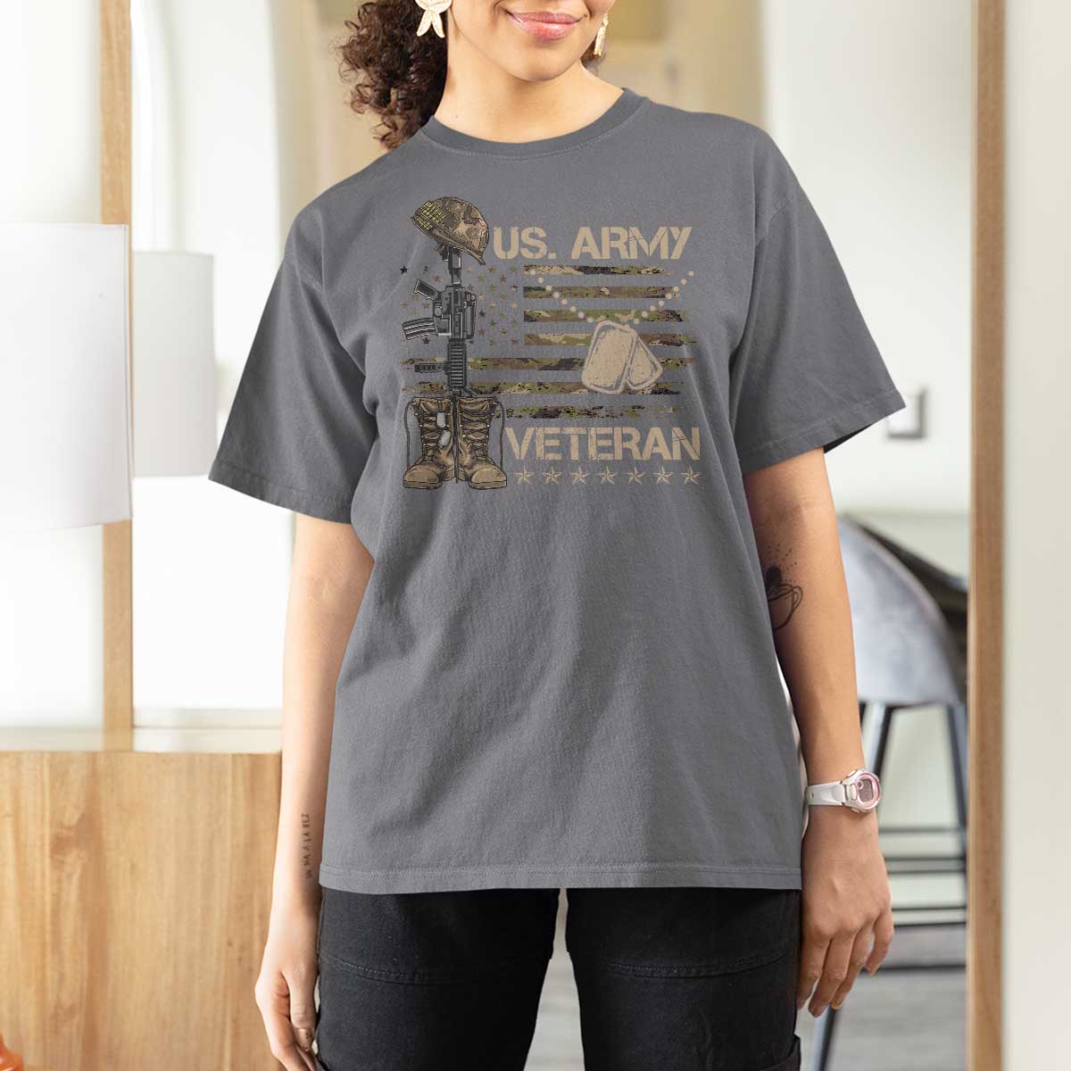 US Army Veteran Flag T Shirt For Women - Wonder Print Shop