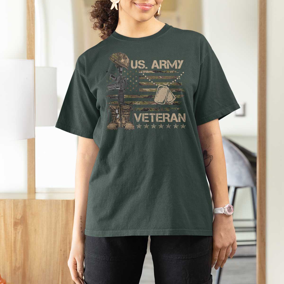 US Army Veteran Flag T Shirt For Women - Wonder Print Shop