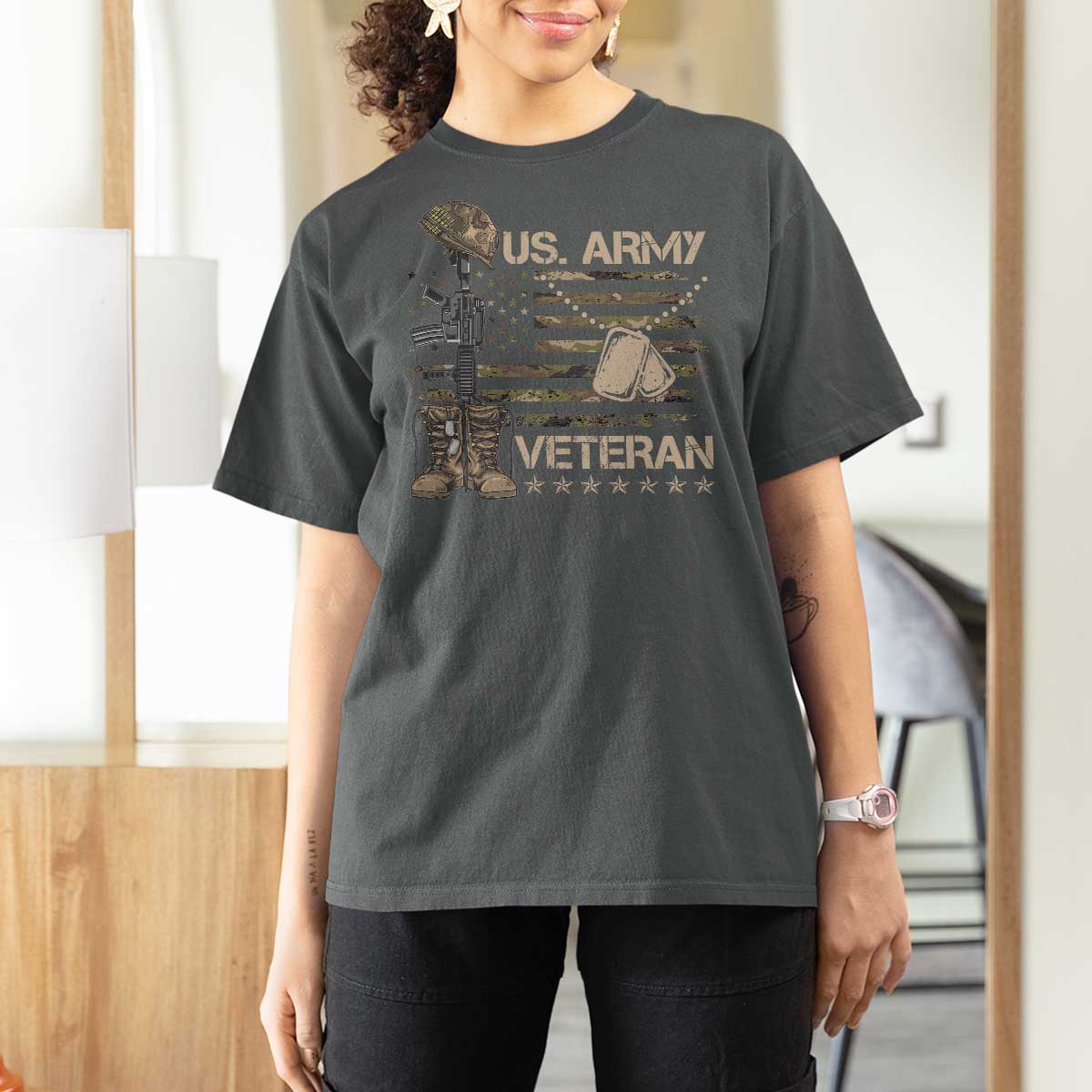 US Army Veteran Flag T Shirt For Women - Wonder Print Shop