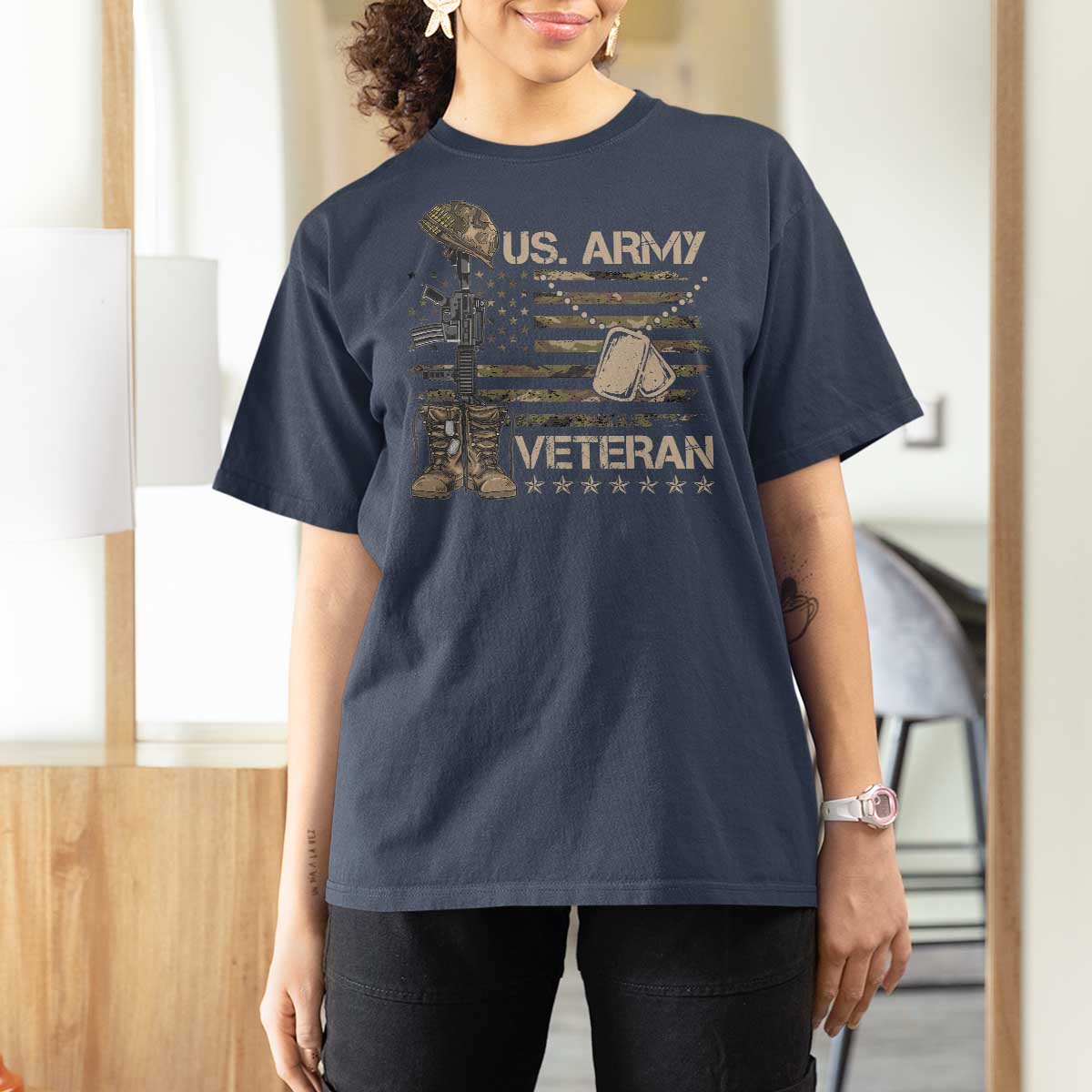 US Army Veteran Flag T Shirt For Women - Wonder Print Shop
