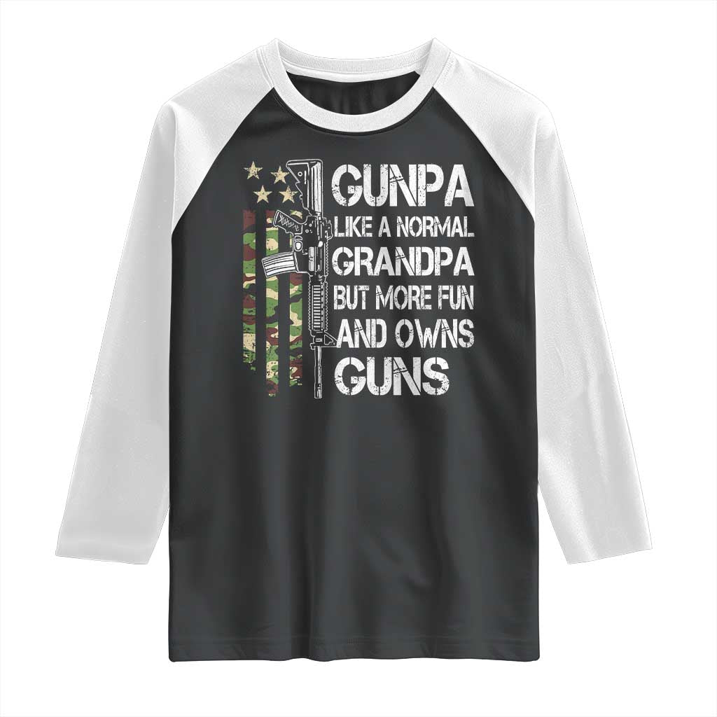 Gunpa Raglan Shirt Guns Grandpa More Fun Camo American Flag USA Camouflage