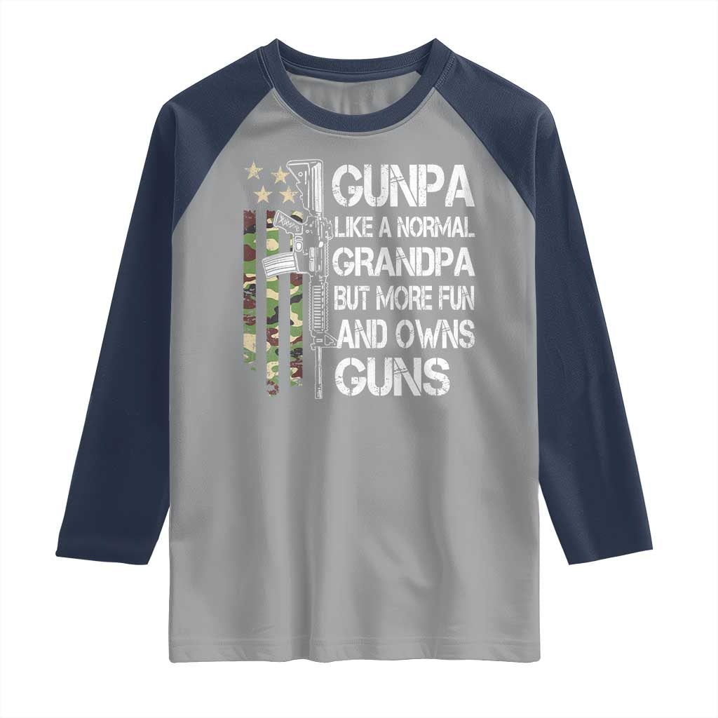 Gunpa Raglan Shirt Guns Grandpa More Fun Camo American Flag USA Camouflage