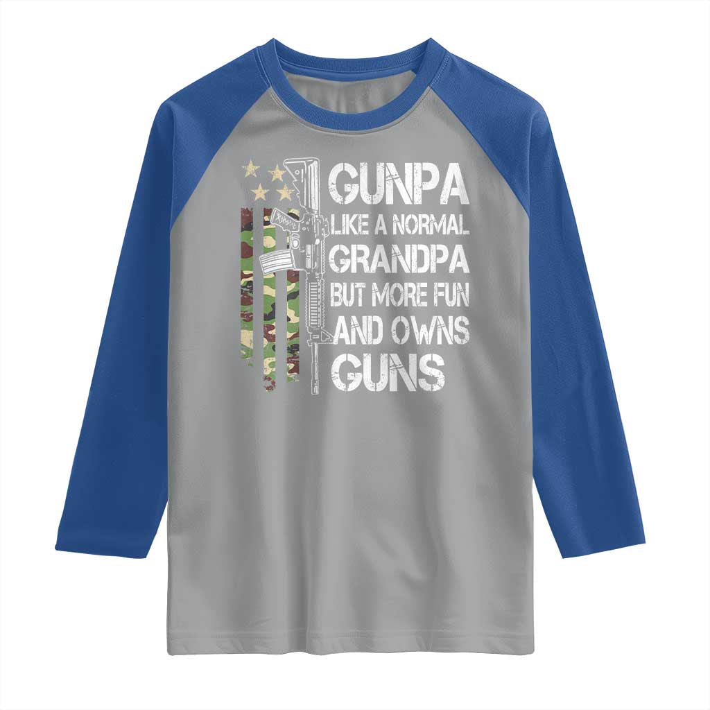 Gunpa Raglan Shirt Guns Grandpa More Fun Camo American Flag USA Camouflage