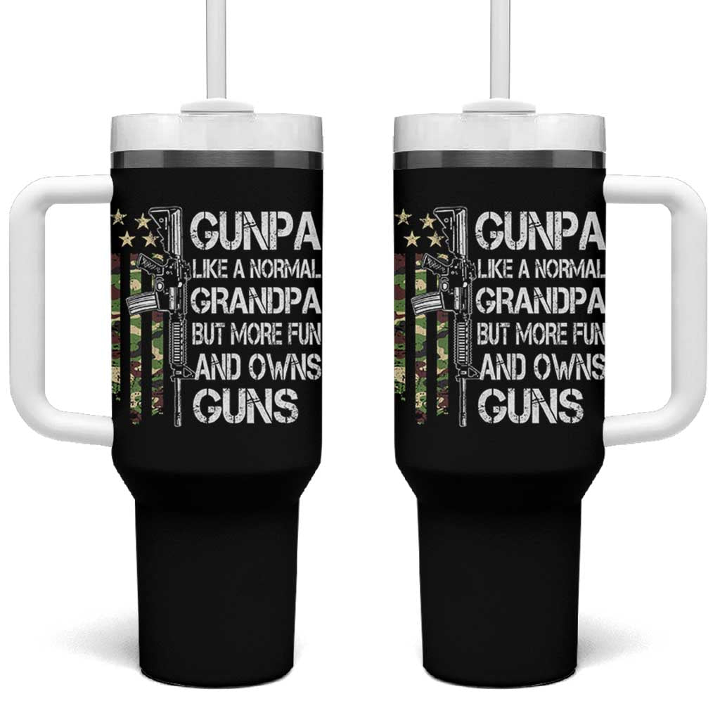 Gunpa Tumbler With Handle Guns Grandpa More Fun Camo American Flag USA Camouflage