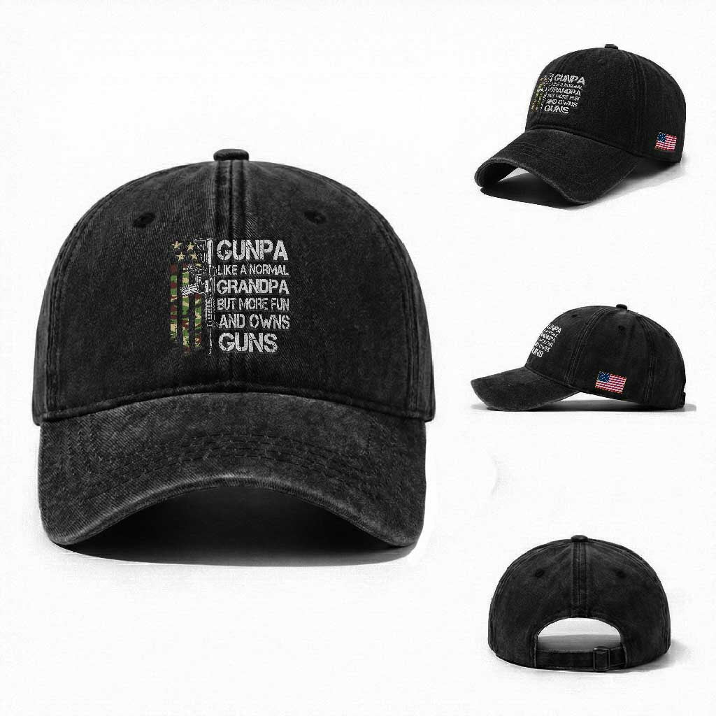 Gunpa Washed Cotton Baseball Cap Guns Grandpa More Fun Camo American Flag USA Camouflage