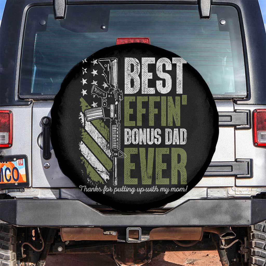 Best Effin’ Bonus Dad Ever Spare Tire Cover Step Dad Gun American Flag