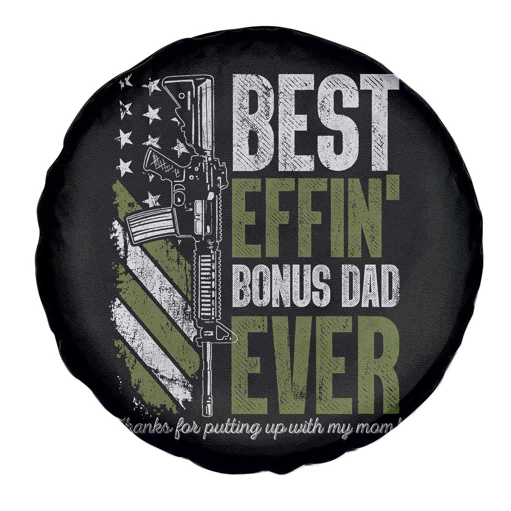 Best Effin’ Bonus Dad Ever Spare Tire Cover Step Dad Gun American Flag