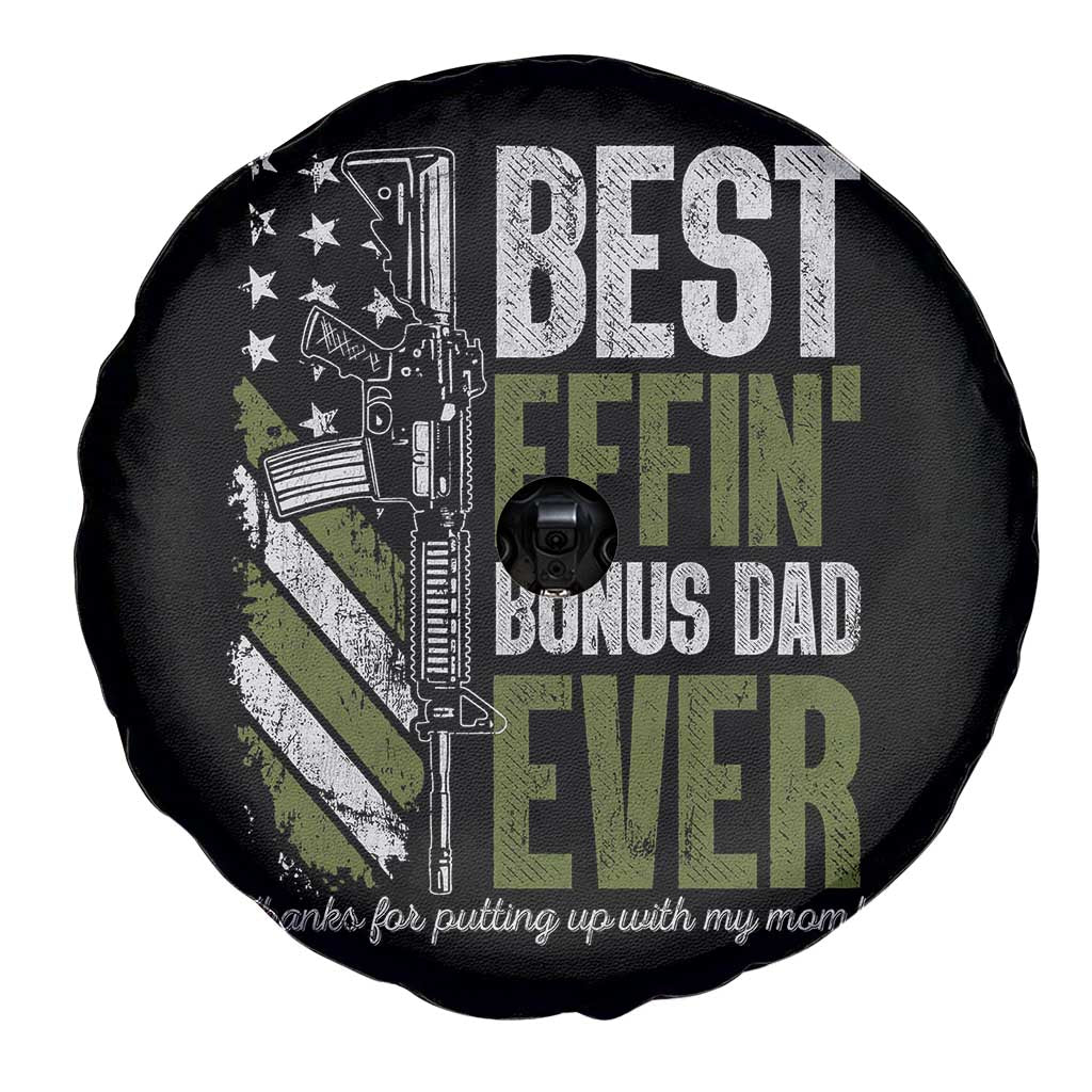 Best Effin’ Bonus Dad Ever Spare Tire Cover Step Dad Gun American Flag