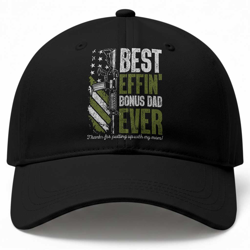 Best Effin’ Bonus Dad Ever Baseball Cap Step Dad Gun American Flag