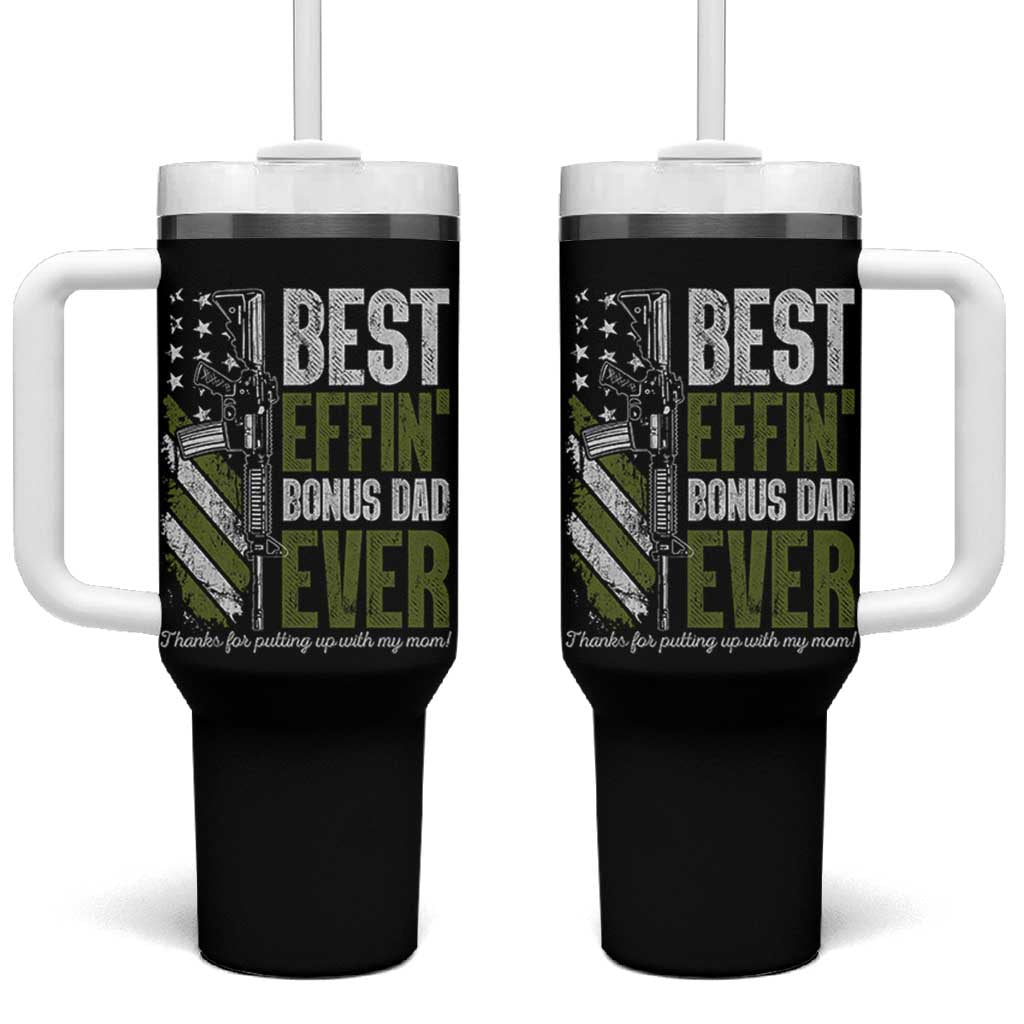 Best Effin’ Bonus Dad Ever Tumbler With Handle Step Dad Gun American Flag