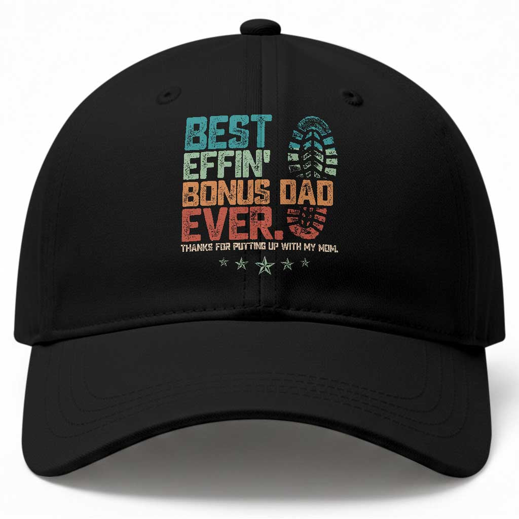 Funny Step Dad Baseball Cap Best Effin’ Bonus Dad Ever Retro