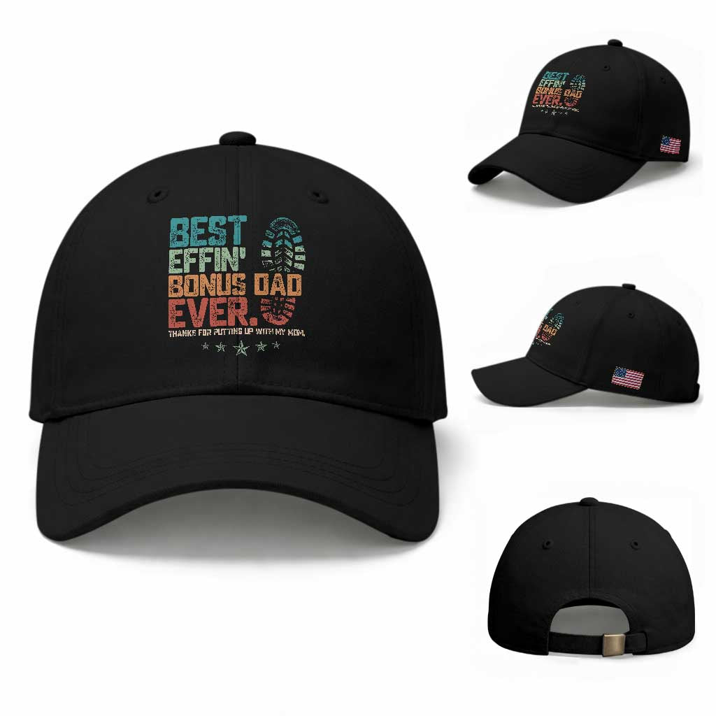 Funny Step Dad Baseball Cap Best Effin’ Bonus Dad Ever Retro