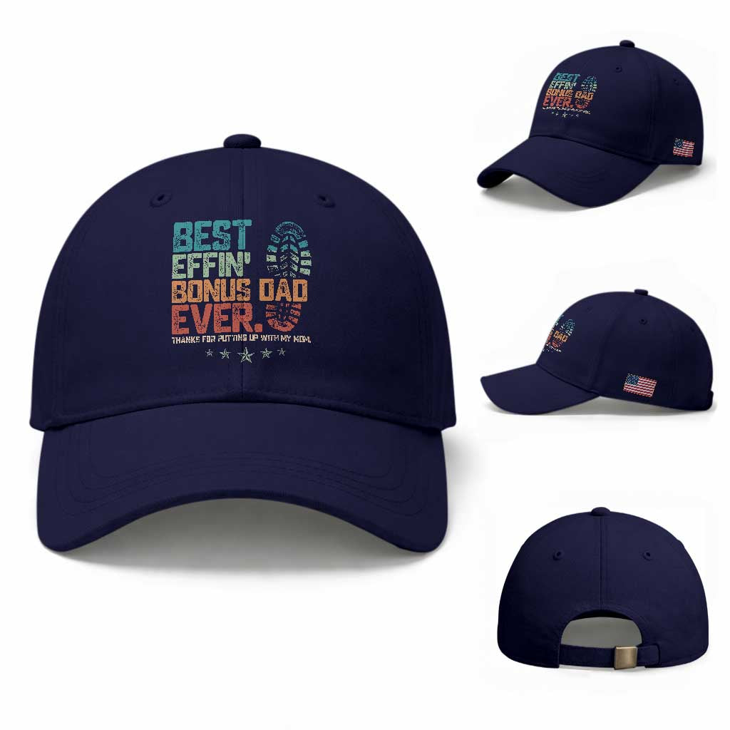 Funny Step Dad Baseball Cap Best Effin’ Bonus Dad Ever Retro
