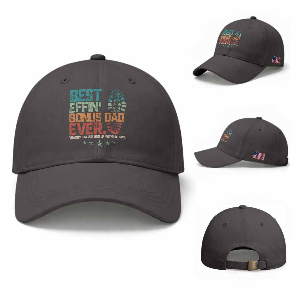 Funny Step Dad Baseball Cap Best Effin’ Bonus Dad Ever Retro